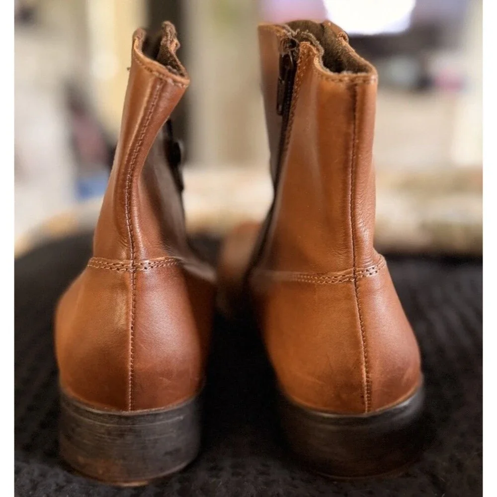 Men’s Also Brown Leather Zip Ankle Boots Size 8 Square Toe